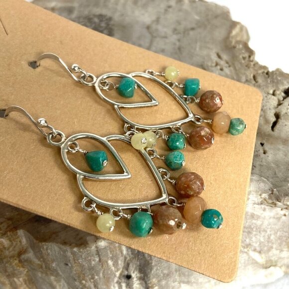 BARSE Sterling Silver 925 Turquoise Jasper Tiered Chandelier Dangle Earrings - Picture 12 of 16